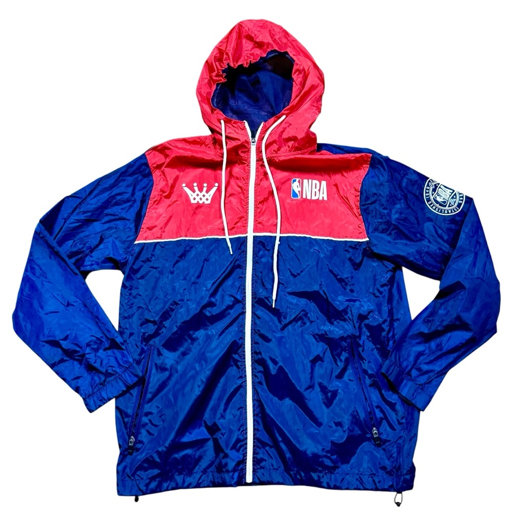 NBA Windbreaker Training Jacket Red Blue Men’s Large Retro Logo Full Zip Hooded